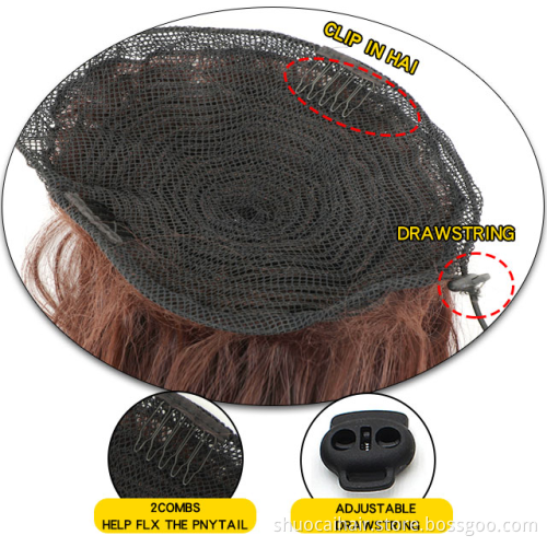 Long Wavy Ponytail Hair Synthetic Drawstring Ponytail Clip in Hairpiece Black Wave Ponytail for Black Women >=60% Who slesale